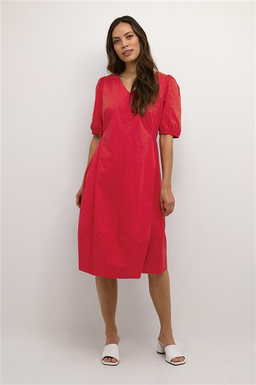 Culture Cuantoinett SS Dress Kvinde Fiery Red Midi Kjoler Str XS - hos Magasin