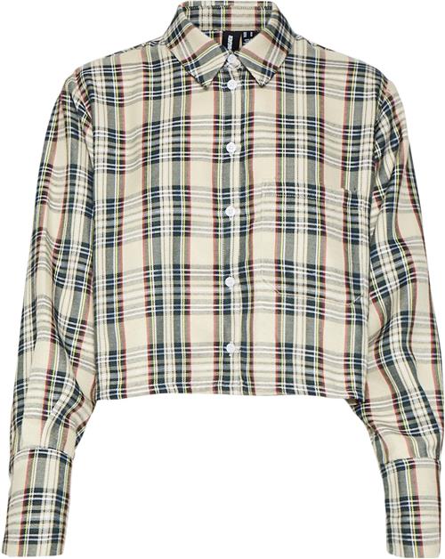 Something New Sncourteney LS Cropped Shirt NST Kvinde Oatmeal/checks Langærmede Skjorter Str S - hos Magasin