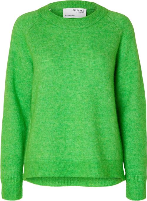 Selected Femme Slflulu LS Knit Oneck B Noos Kvinde Classic Green/melange Sweaters Str L - hos Magasin