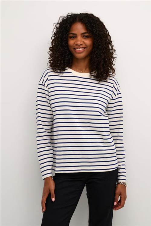 Kaffe Kawinny LS Tshirt Kvinde Antique White / Beacon Blue Langærmede T-shirts Str S - hos Magasin