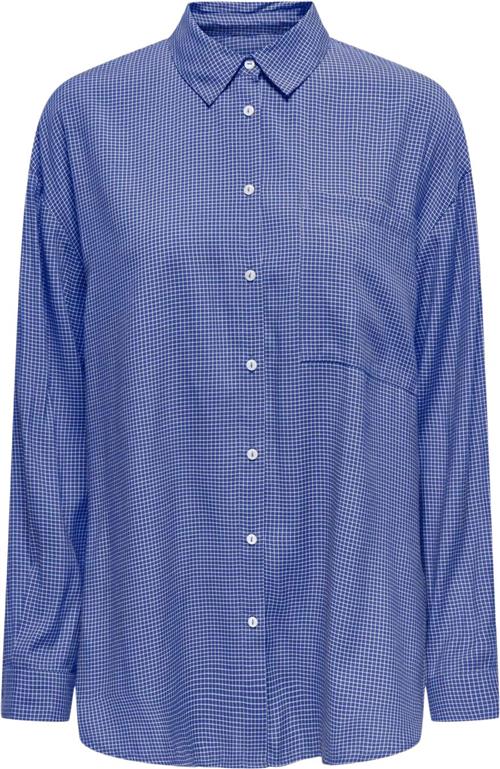 ONLY Onlmaggie L/S Check Shirt WVN Kvinde Amparo Blue/white Langærmede Skjorter Str S - hos Magasin