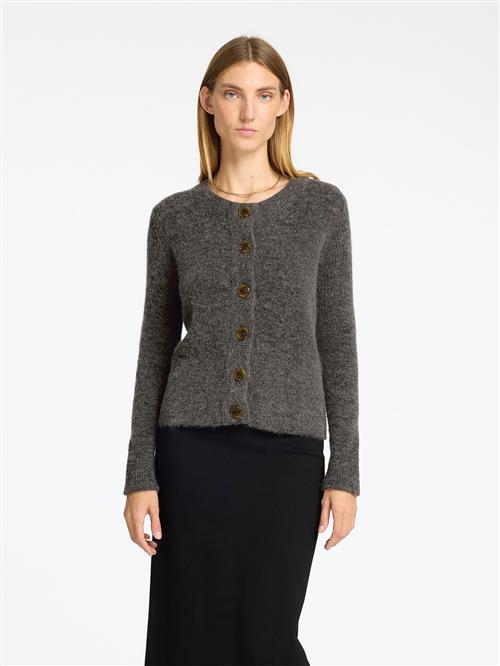 Se Selected Femme Slfsia RAS LS Knit Cardigan Noos Kvinde Grå Cardigans Regular Fit Str L - hos Magasin ved Magasin