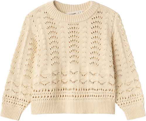 Lil' Atelier Nmflale LS Knit LIL Str 92 - Bleached Sand Strik hos Magasin