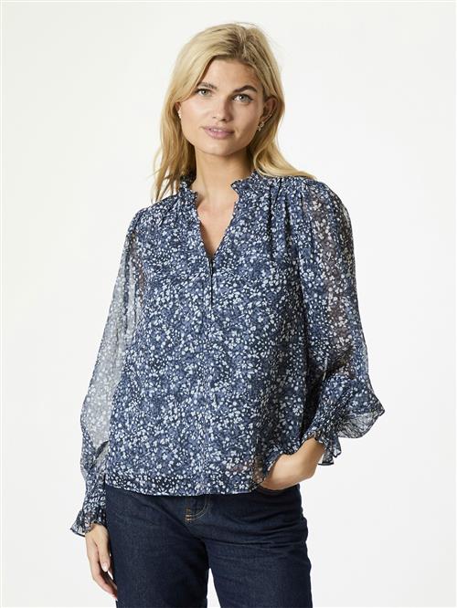 Neo Noir Leia Flower Graphic Blouse Kvinde Navy Langærmede Bluser Str 42 - hos Magasin