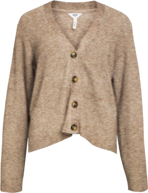 Object Objditte RE L/S Knit Cardigan Noos Kvinde Desert Taupe/melange Col Cardigans Str L - hos Magasin