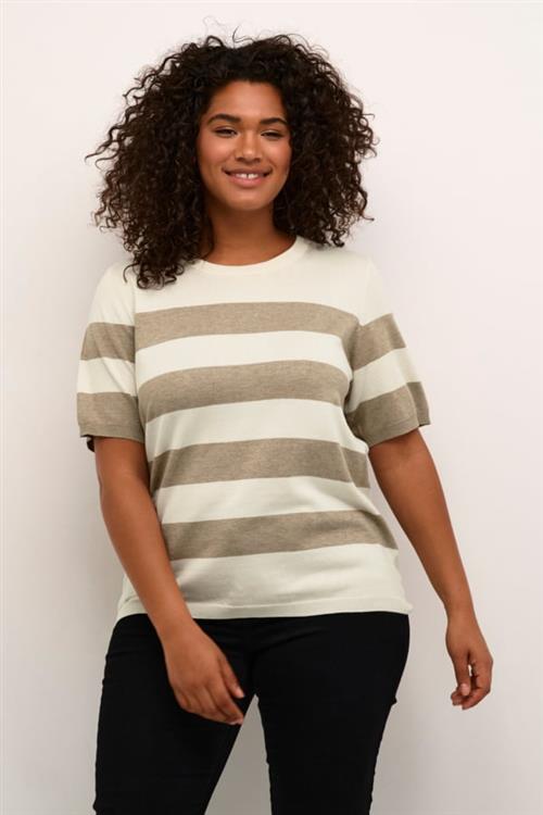 Kaffe Curve Kcmalia Wide Stripe Knit Kvinde Chinchilla M/turtle.Boldstripe Kortærmet Strik Str M - hos Magasin