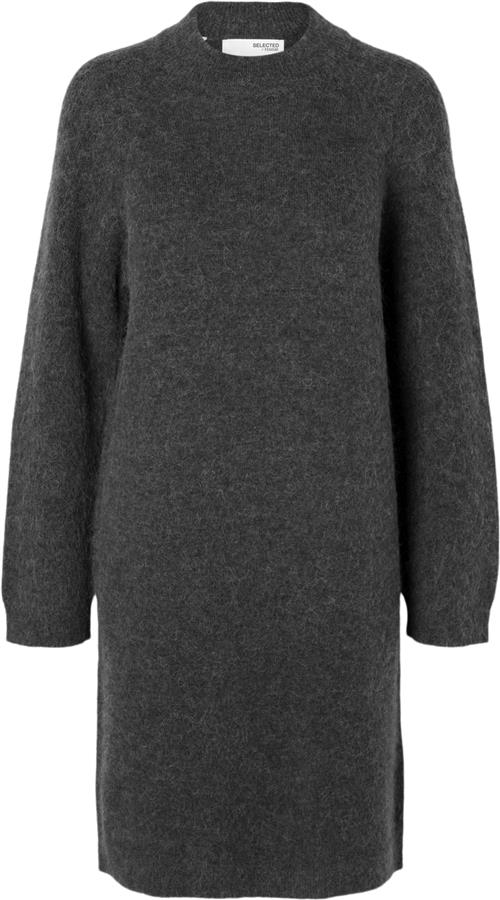 Selected Femme Slflulu LS High Neck Knit Dress Kvinde Volcanic Ash/melange Korte Kjoler Loose Fit Str XL - hos Magasin