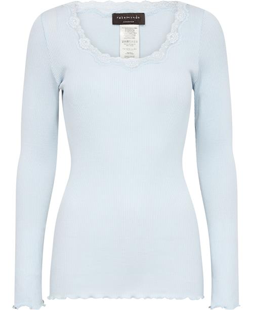 Rosemunde Silk Tshirt w/ Lace Kvinde Heather Sky Kortærmede T-shirts Str L - hos Magasin