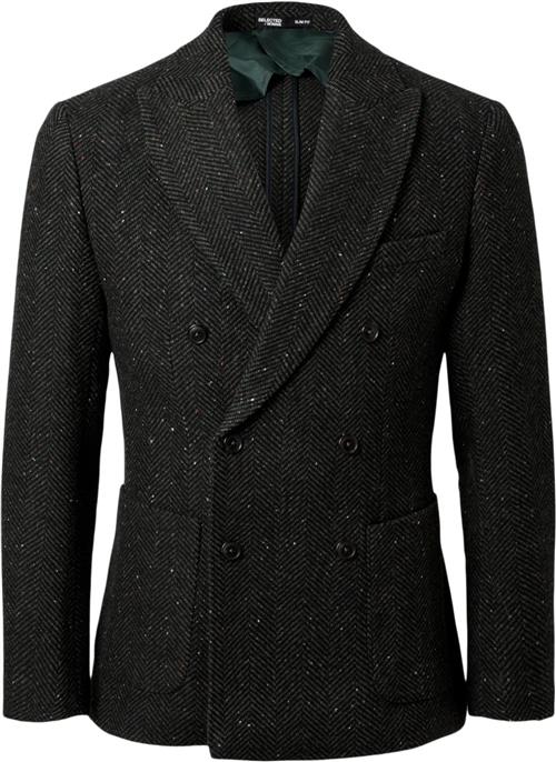 Selected Homme Slhslimmorris Herringbone Wool DB Mand Dark Green/herringbone Blazere Slim Fit Str 56 - hos Magasin