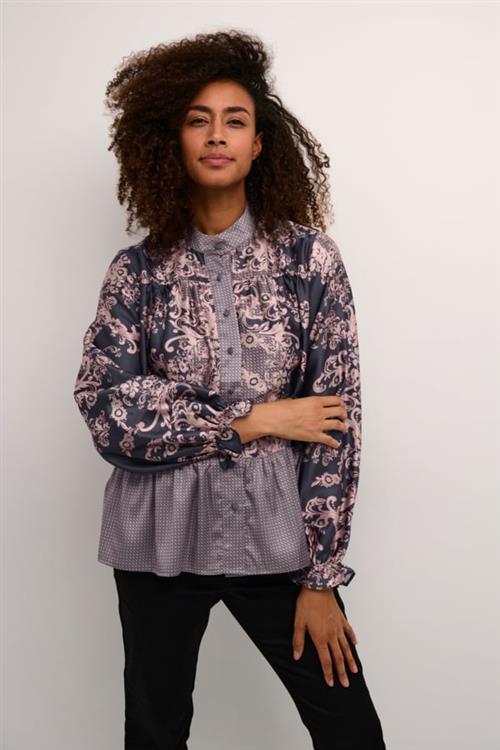 Culture Cuarina Shirt Kvinde Gray Graphic Langærmede Bluser Str M - hos Magasin