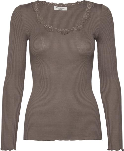 Rosemunde Silk Tshirt w/ Lace Kvinde Falcon Kortærmede T-shirts Str XL - hos Magasin