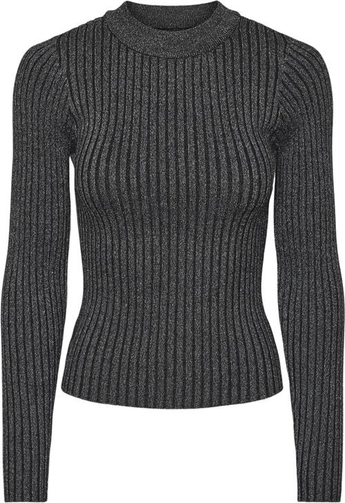 Pieces Pccrista LS Lurex Oneck Knit MM Kvinde Black/silver Lurex Langærmede Bluser Regular Fit Str XS - hos Magasin