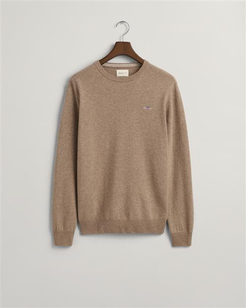 Gant Superfine Lambswool Cneck Mand Dk. Sand Melange Sweaters Str L - hos Magasin