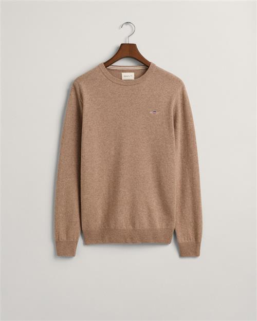 Gant Superfine Lambswool Cneck Mand Dk. Sand Melange Sweaters Str XXXL - hos Magasin