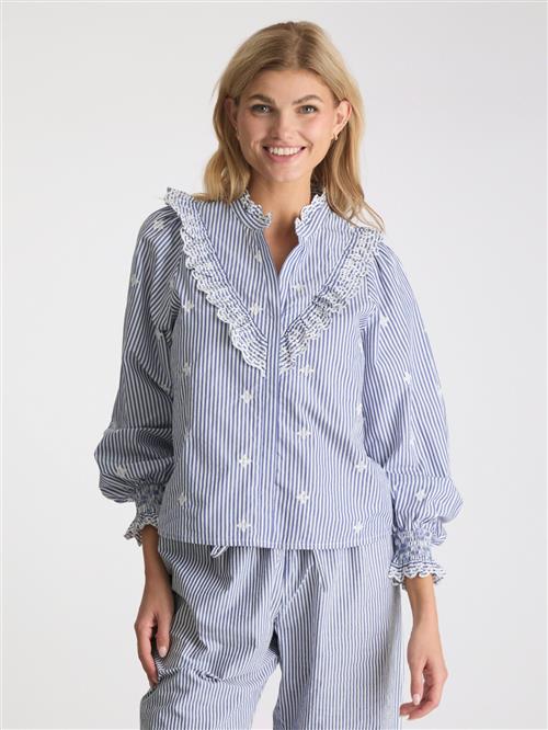 Neo Noir Degas Stripe Blouse Kvinde Blue Langærmede Bluser Str 40 - hos Magasin