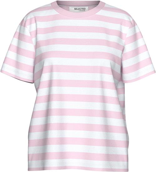 Selected Femme Slfessential SS Striped Boxy TEE NO Kvinde Cradle Pink/bright White - Wide Kortærmede T-shirts Str L - hos Magasin