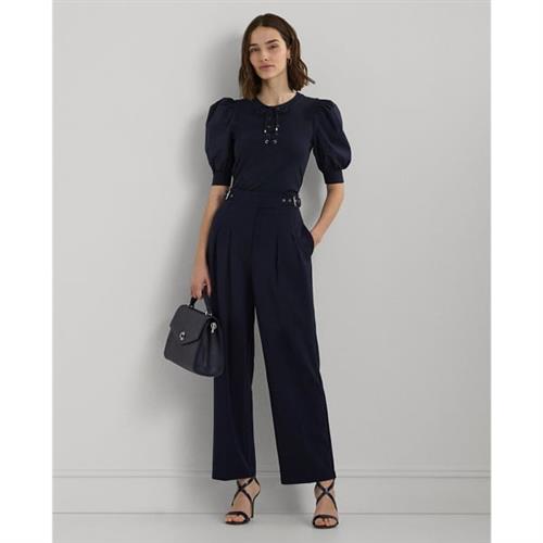 Lauren Ralph Lauren Belted Pleated Ponte Cropped Pant Kvinde Navy Bukser Med Brede Ben Str 34 - Nylon hos Magasin