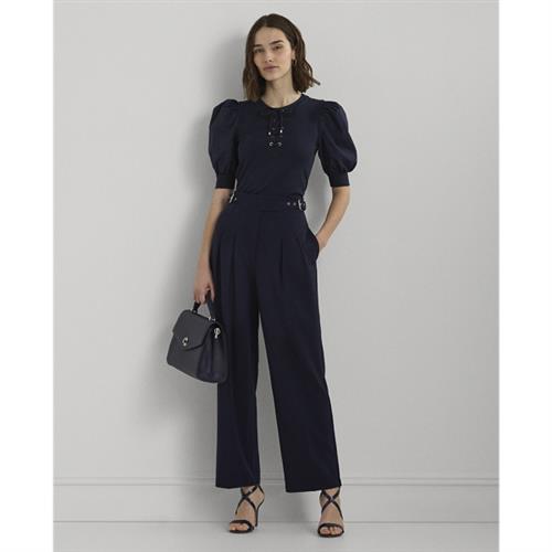 Lauren Ralph Lauren Belted Pleated Ponte Cropped Pant Kvinde Navy Bukser Med Brede Ben Str 42 - Nylon hos Magasin