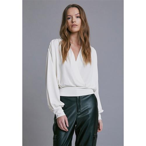 Minus Gasia Modal Wrap Blouse Kvinde Broken White Langærmede Bluser Str XS - hos Magasin