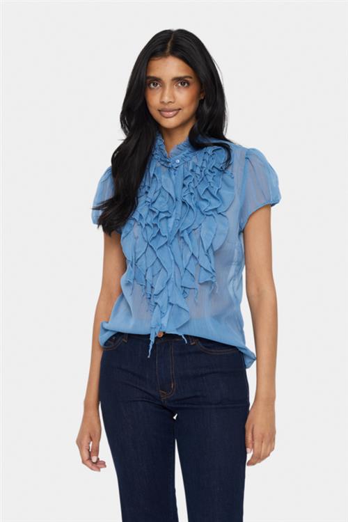 Se Saint Tropez Liljasz Crinkle SS Shirt Kvinde Captain's Blue Skjorter Regular Fit Str XL - hos Magasin ved Magasin