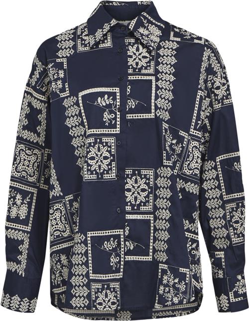 Object Objdicte L/S LO Shirt CC1 AW Kvinde Sky Captain/white Sand Embroidery Langærmede Skjorter Str 36 - hos Magasin