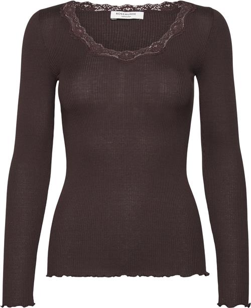 Rosemunde Silk Tshirt w/ Lace Kvinde Dark Espresso Kortærmede T-shirts Str L - hos Magasin