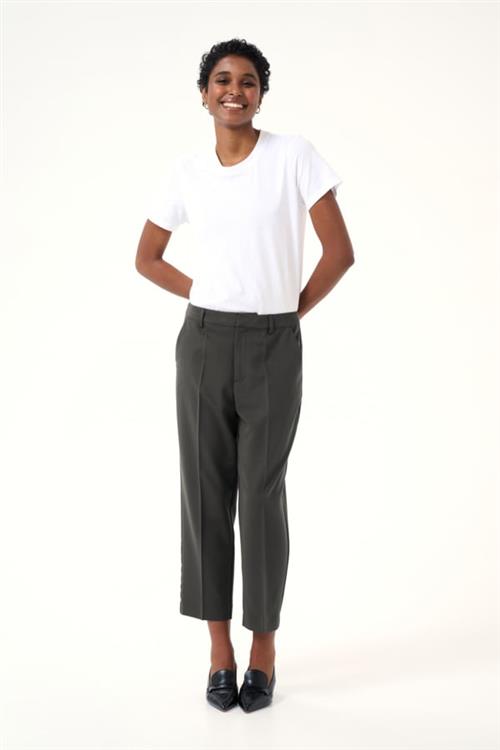 Kaffe Kasakura Cropped Zipper Pants Kvinde Black Oyster Bukser Med Lige Ben Str 40 - hos Magasin