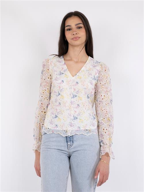 Se Neo Noir Candice Embroidery Blouse Kvinde Creme Langærmede Bluser Str 42 - hos Magasin ved Magasin