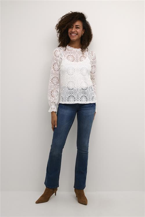 Cream Crtiley Lace Blouse Kvinde Snow White Langærmede Bluser Str 42 - hos Magasin