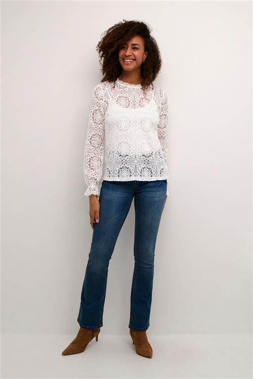 Cream Crtiley Lace Blouse Kvinde Snow White Langærmede Bluser Str 34 - hos Magasin