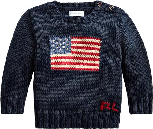 Se Polo Ralph Lauren Combed Cottonflag CN Swtr-tp-swt Str 24 mdr / 86 cm - Blå Strik hos Magasin ved Magasin