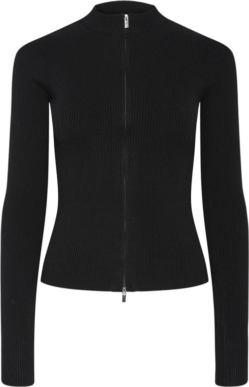 Se Pieces Pccrista LS ZIP Knit Cardigan Noos Kvinde Sort Cardigans Str XS - hos Magasin ved Magasin