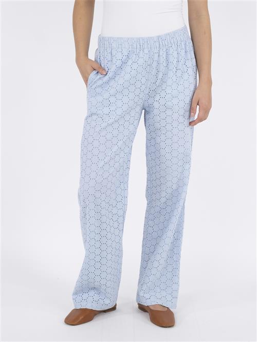 Neo Noir Claira Broiderie Pants Kvinde Light Blue Bukser Med Brede Ben Str 36 - hos Magasin