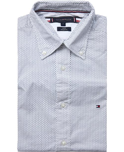 Tommy Hilfiger Core Flex Mini GEO PRT RF Shirt Mand White / Carbon Navy Langærmede Skjorter Str M - Bomuld hos Magasin