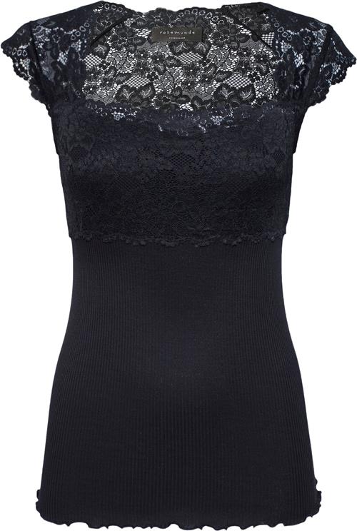 Rosemunde Silk top w/ Lace Kvinde Sort Toppe Str XS - Silke hos Magasin