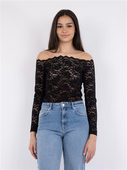 Se Neo Noir Casadi Lace Flower Blouse Kvinde Black Toppe Str 34 - hos Magasin ved Magasin