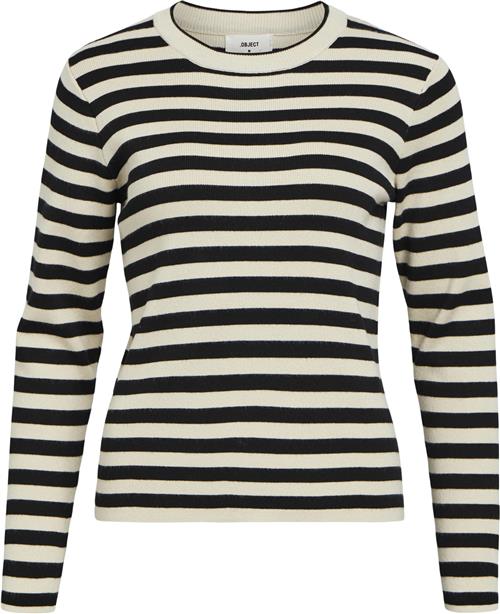 Se Object Objester L/S NEW Knit Pullover DIV Kvinde Sandshell/black Sweaters Str XS - hos Magasin ved Magasin