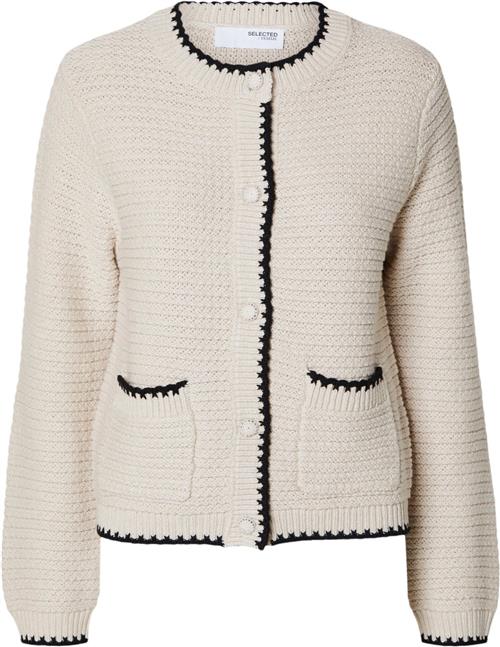 Se Selected Femme Slfjilli LS Knit Cardigan EX Kvinde Birch/black Cardigans Str S - hos Magasin ved Magasin