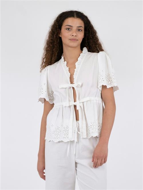 Neo Noir Satsi Embroidery Blouse Kvinde White Kortærmede Bluser Str 34 - hos Magasin