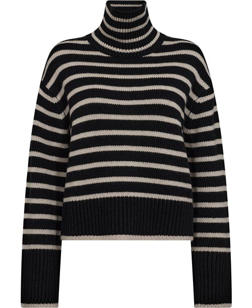 Lisa Yang Fleur Stripes Sweater Black/sand Stripes Size 1 Kvinde Black/sand Stripes Rullekraver Str S/M - hos Magasin