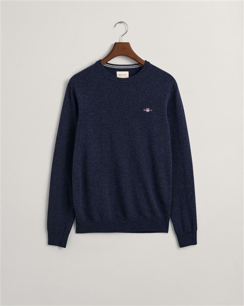 Gant Superfine Lambswool Cneck Mand Dark Navy Melange Sweaters Str L - hos Magasin