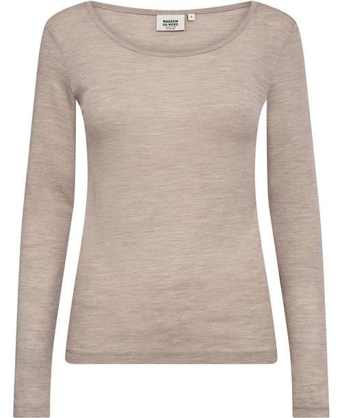 Magasin du Nord Collection Magasin Celia 3 100 RWS Merino Wool Kvinde Sand Melange Langærmede Tshirts Str XS Merino