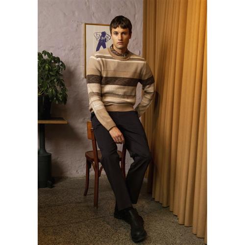 Se Clean Cut Copenhagen Mark Wool Knit Mand Brown/dark Khaki Stripe Sweaters Str L - hos Magasin ved Magasin