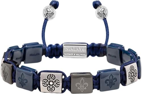 Nialaya Men's Ceramic Flatbead Bracelet in Blue and Silver M - Armbånd Stål hos Magasin