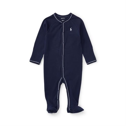 Polo Ralph Lauren Cotton Jersey Footed Coverall Str 3M / 3-6 mdr - Blå Nattøj Bomuld hos Magasin