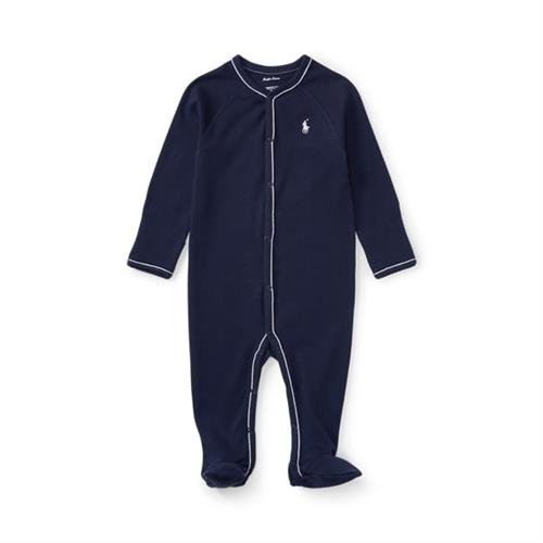 Polo Ralph Lauren Cotton Jersey Footed Coverall Str 9M / 9-12 mdr - Blå Nattøj Bomuld hos Magasin