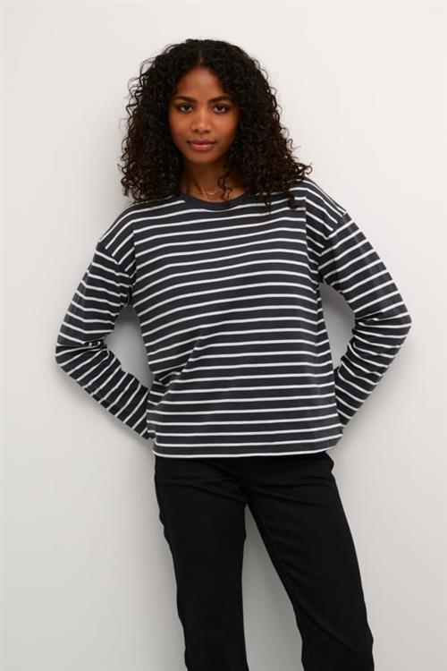 Kaffe Kawinny LS Tshirt Kvinde Black Oyster/ant. White Stripe Langærmede T-shirts Str S - hos Magasin