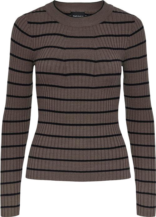 Pieces Pccrista LS Oneck Knit Noos BC Kvinde Morel/black Narrow Sweaters Str XS - hos Magasin