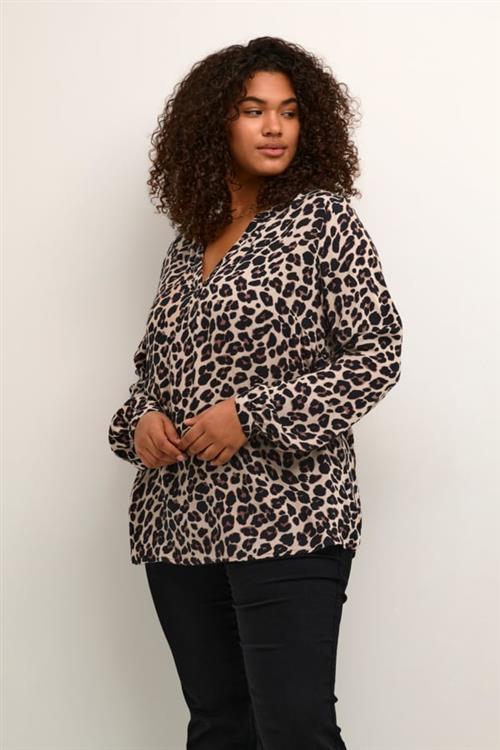 Kaffe Curve Kcmirta Tilly Blouse Kvinde Leopard Print Langærmede Bluser Str 44 - hos Magasin