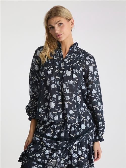 Neo Noir Lyla Night Flower Blouse Kvinde Navy Langærmede Bluser Str 42 - hos Magasin